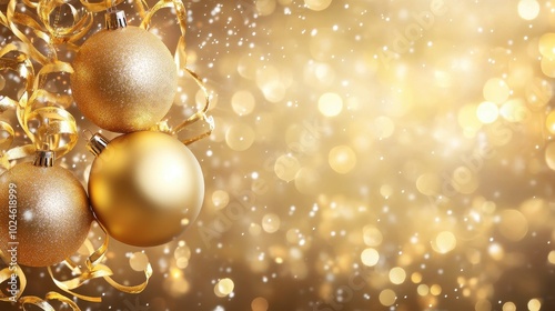 Sparkling Golden Christmas Ornaments and Lights