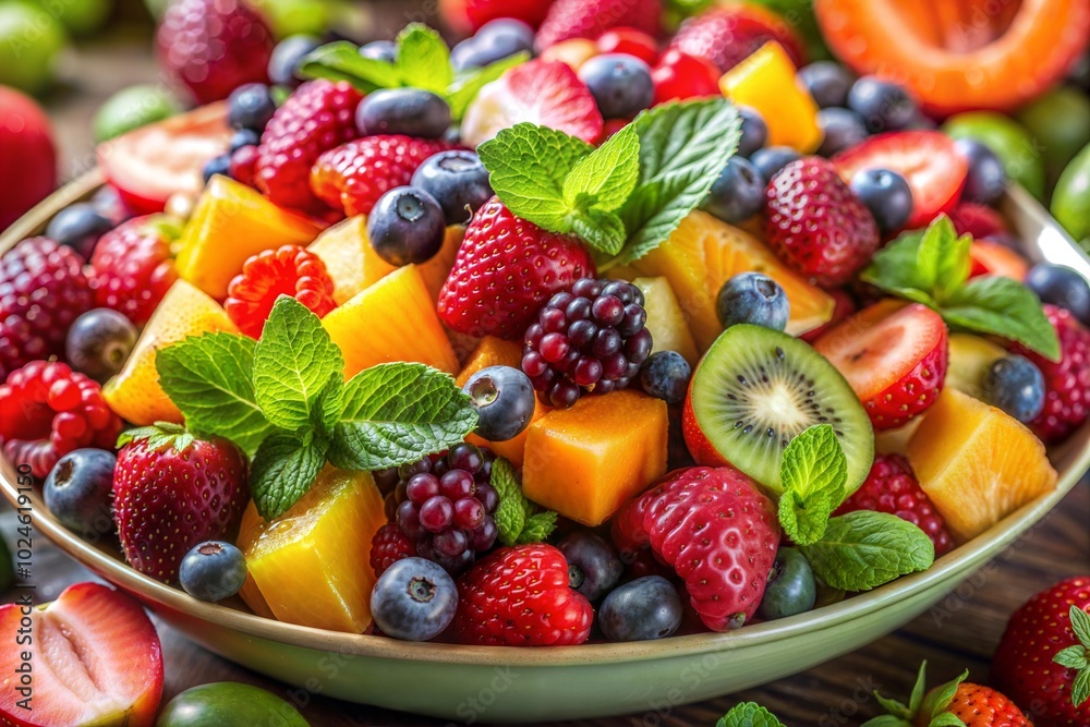 Fresh fruit salad with strawberries kiwi and mangoes colorful health food treat Fresh fruit salad with strawberries kiwi and mangoes colorful health food treat