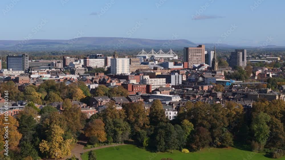 Aerial view of Preston, city in the north of England, United Kingdom Aerial view of Preston, city in the north of England, United Kingdom