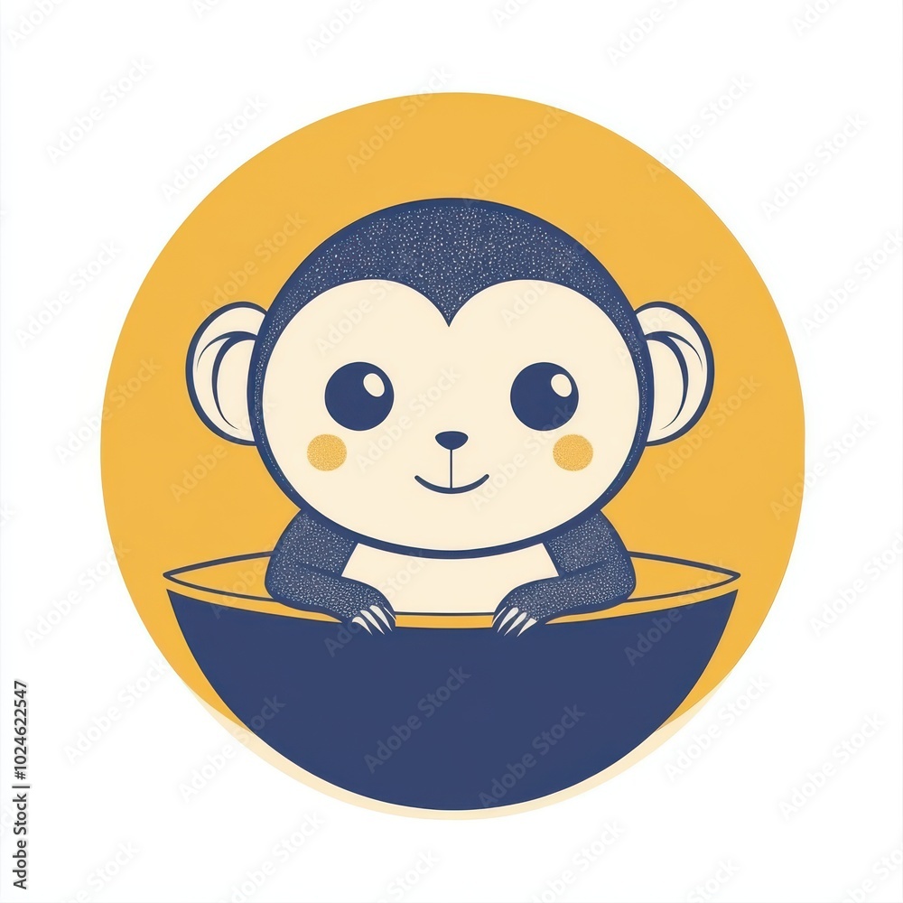 Adorable illustration of a baby monkey with a simple, minimalist style in a yellow and navy blue color scheme.
Adorable illustration of a baby monkey with a simple, minimalist style in a yellow and navy blue color scheme.
