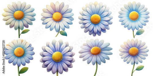 Cartoon illustration set of daisy with Grainy Textures. isolate on a white background. PNG 