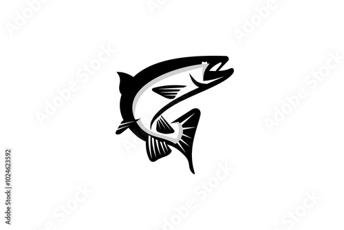 Flying Fish Wildlife Black Colored Illustration Design Silhoutte