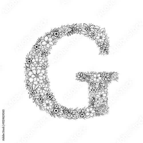 Vector handmade alphabet. Letters are made from branches of flowers.