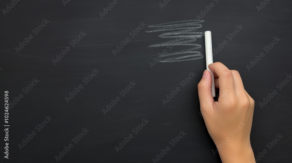 Woman hand with chalk writing on blackboard banner background copy space. School lesson image backdrop empty. Education facility concept composition closeup view, copyspace Woman hand with chalk writing on blackboard banner background copy space. School lesson image backdrop empty. Education facility concept composition closeup view, copyspace