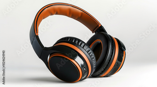 Product photography of an orange headphone placed on a clean background, suitable for headphone branding sale banner design.