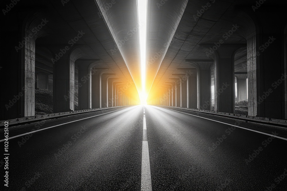 A Road Leading Through a Tunnel to a Bright Light A Road Leading Through a Tunnel to a Bright Light
