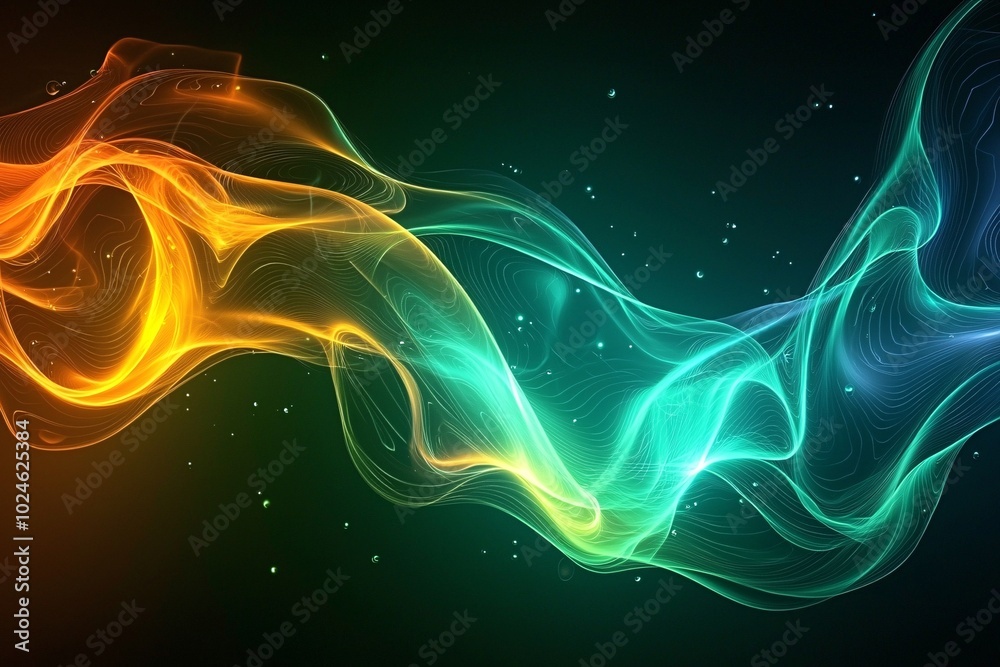 Fototapeta premium Abstract Green and Orange Flowing Light Wave Background