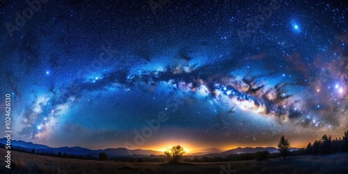 A celestial canvas of twinkling stars, the Milky Way, and a solitary tree silhouetted against the vastness of the night sky