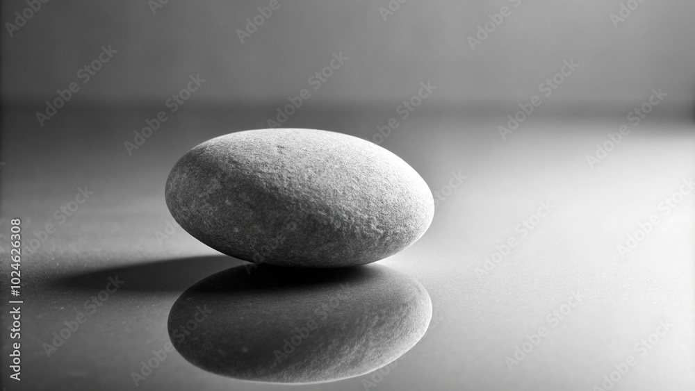 Smooth round pebble on monochrome surface with leading lines Smooth round pebble on monochrome surface with leading lines