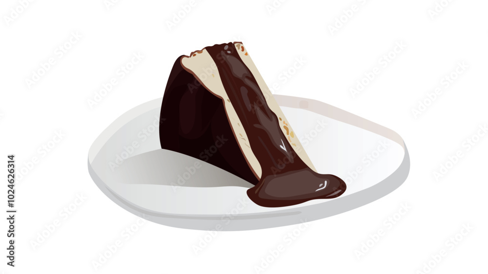 Fototapeta premium San Sebastian cheesecake vector illustration. San Sebastian cheesecake served with chocolate sauce. Basque burnt cheesecake