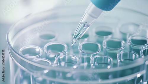 Pipette dropping liquid into petri dish photo
