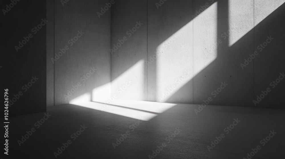 Obraz premium Minimalist concrete room with sunlight streaming through a window.