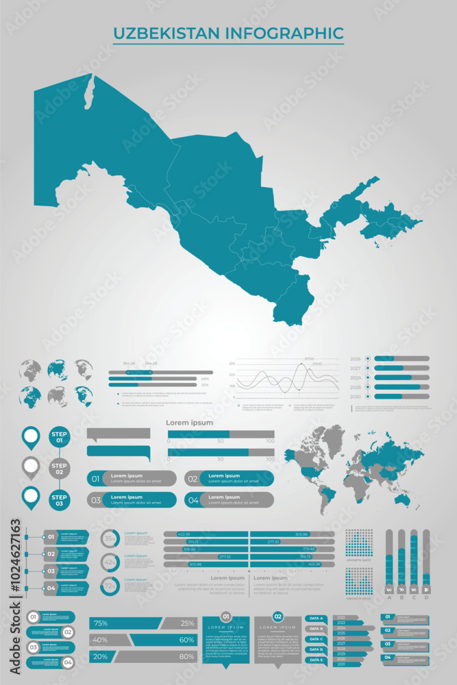 UZBEKISTAN Map Template with Business Infographic Elements UZBEKISTAN Map Template with Business Infographic Elements