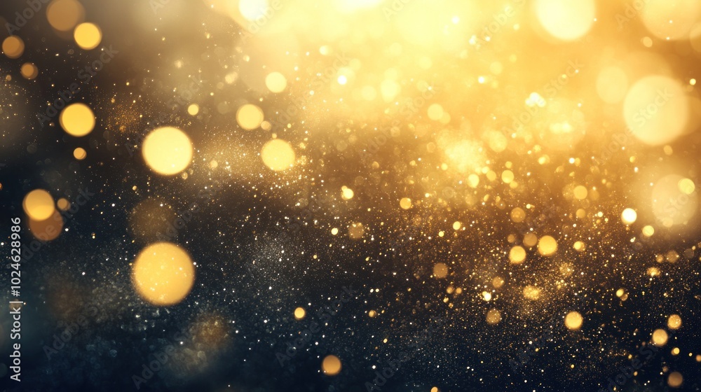 Abstract background with glowing golden bokeh lights on a dark backdrop.