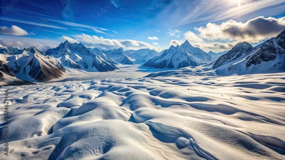 Fototapeta premium Snow covered landscape and mountains in tilted angle