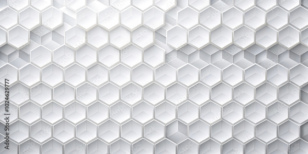 A seamless pattern of white hexagonal shapes, creating a geometric design with a subtle 3D effect