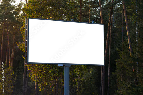 Background for design, white billboards on city streets and along roads photo