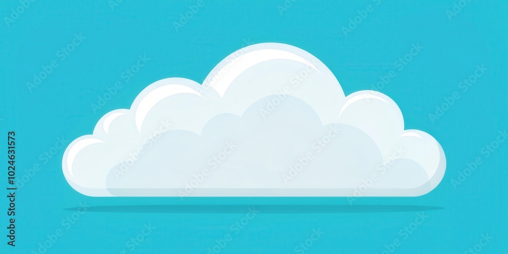 A single white cloud with a rounded shape, floating against a vibrant turquoise blue background, creating a simple and minimalistic image. A single white cloud with a rounded shape, floating against a vibrant turquoise blue background, creating a simple and minimalistic image.
