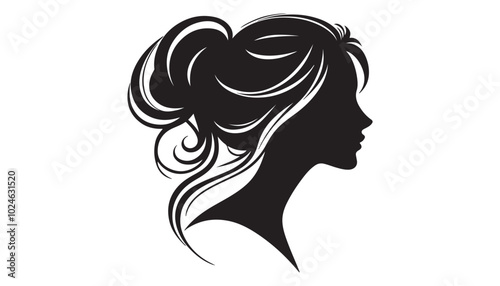 Cute girl posing haircut style black and white vector illustration design background