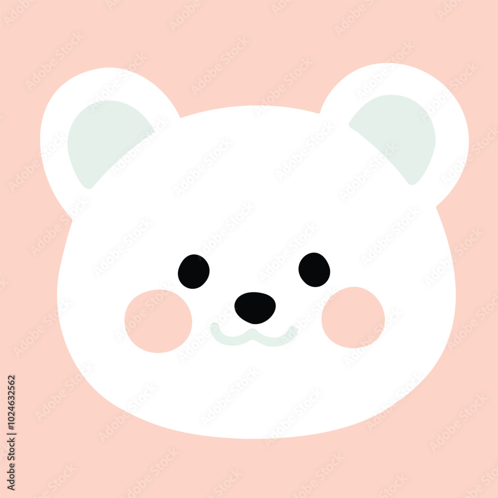 Simple and cute flat colored Polar Bear front face Simple and cute flat colored Polar Bear front face