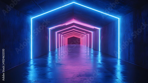 Neon Lights Tunnel - 3D Illustration