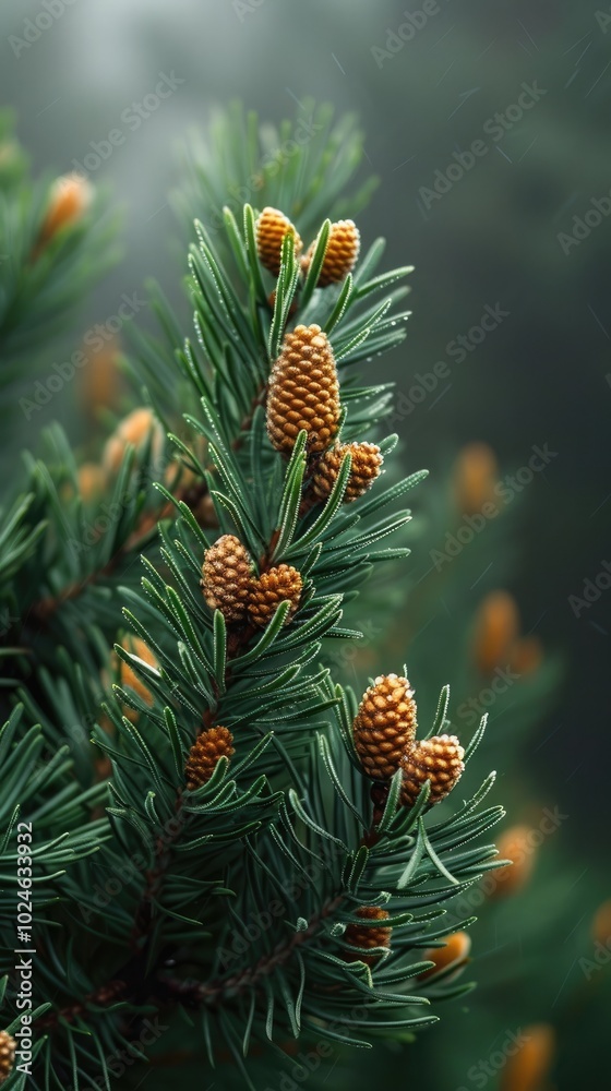 Wall with pine leaves, foggy background, minimalist style, copy space concept. Wall with pine leaves, foggy background, minimalist style, copy space concept.