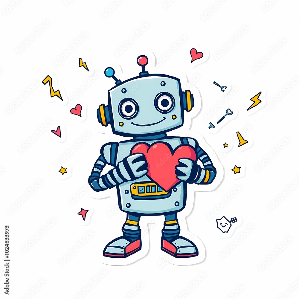 Cute robot holding a heart. Concept of artificial intelligence with human emotions. Cute robot holding a heart. Concept of artificial intelligence with human emotions.