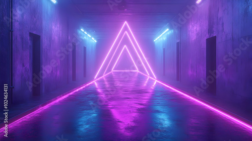 Neon Lights in a Concrete Corridor 3D Illustration