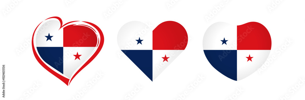 Set of cute hearts with Panaman flag inside. Collection of decorative labels. T shirt graphic logo. Souvenir design. Travel business branding icon. Tourism emblem. Isolated shape. I Love Panama city Set of cute hearts with Panaman flag inside. Collection of decorative labels. T shirt graphic logo. Souvenir design. Travel business branding icon. Tourism emblem. Isolated shape. I Love Panama city