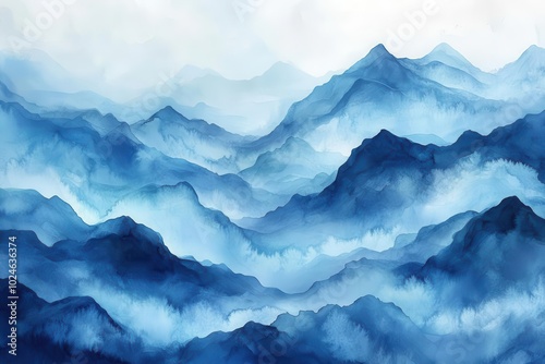 whimsical watercolor background in soothing blues with gentle flowing waves blending seamlessly into abstract forms for a serene artistic atmosphere