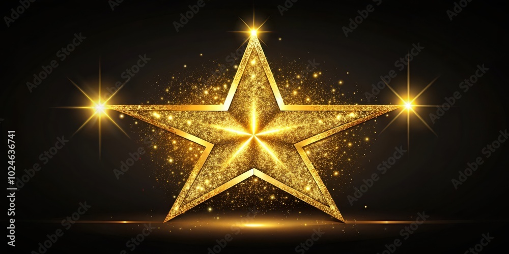 A sparkling golden star with a glowing halo on a black background. The star is a symbol of hope, success, and achievement. A sparkling golden star with a glowing halo on a black background. The star is a symbol of hope, success, and achievement.