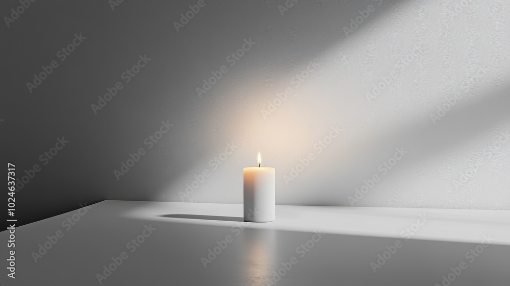 Solitary Candle in Minimalist Room