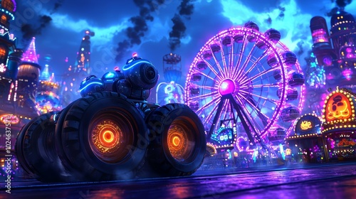 Retro Futuristic AI Powered Carnival Scene