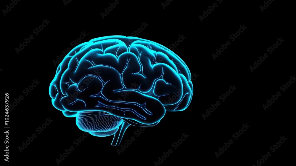 Illuminated brain illustration on a black background showcasing neural structure and technology concept. Illuminated brain illustration on a black background showcasing neural structure and technology concept.