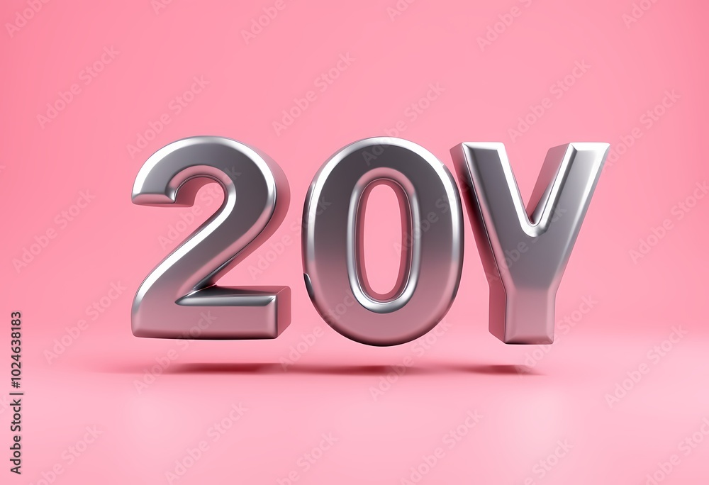 3D metallic 20Y number on a pink background. 3D metallic 20Y number on a pink background.