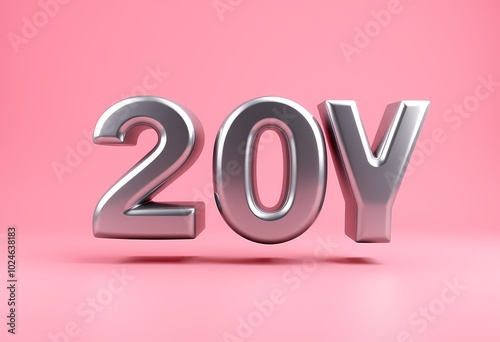 3D metallic 20Y number on a pink background. photo