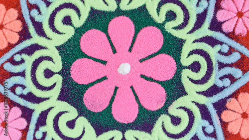 Beautiful background rangoli design patterns made with rangoli powder and stencil designs. Rangoli pattern bcolourful backgrounds photo