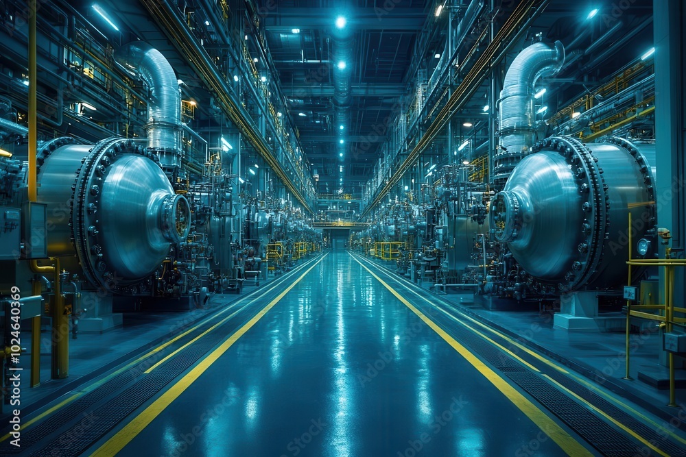 wideangle photo of a hydrogen power plant featuring large steel tanks and pipes illustrating the concept of clean energy with a focus on modernity and sustainability wideangle photo of a hydrogen power plant featuring large steel tanks and pipes illustrating the concept of clean energy with a focus on modernity and sustainability