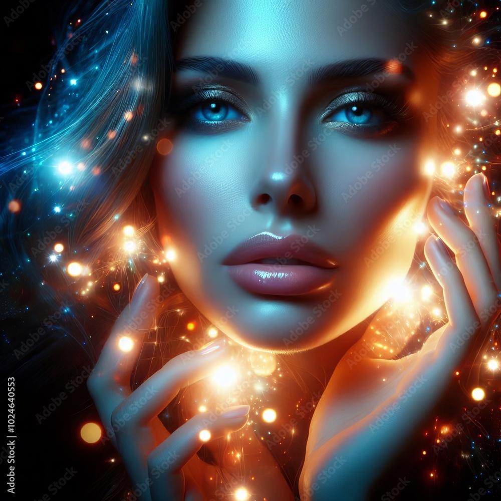 Illuminated Portrait A woman's face with an illuminated effect c Illuminated Portrait A woman's face with an illuminated effect c
