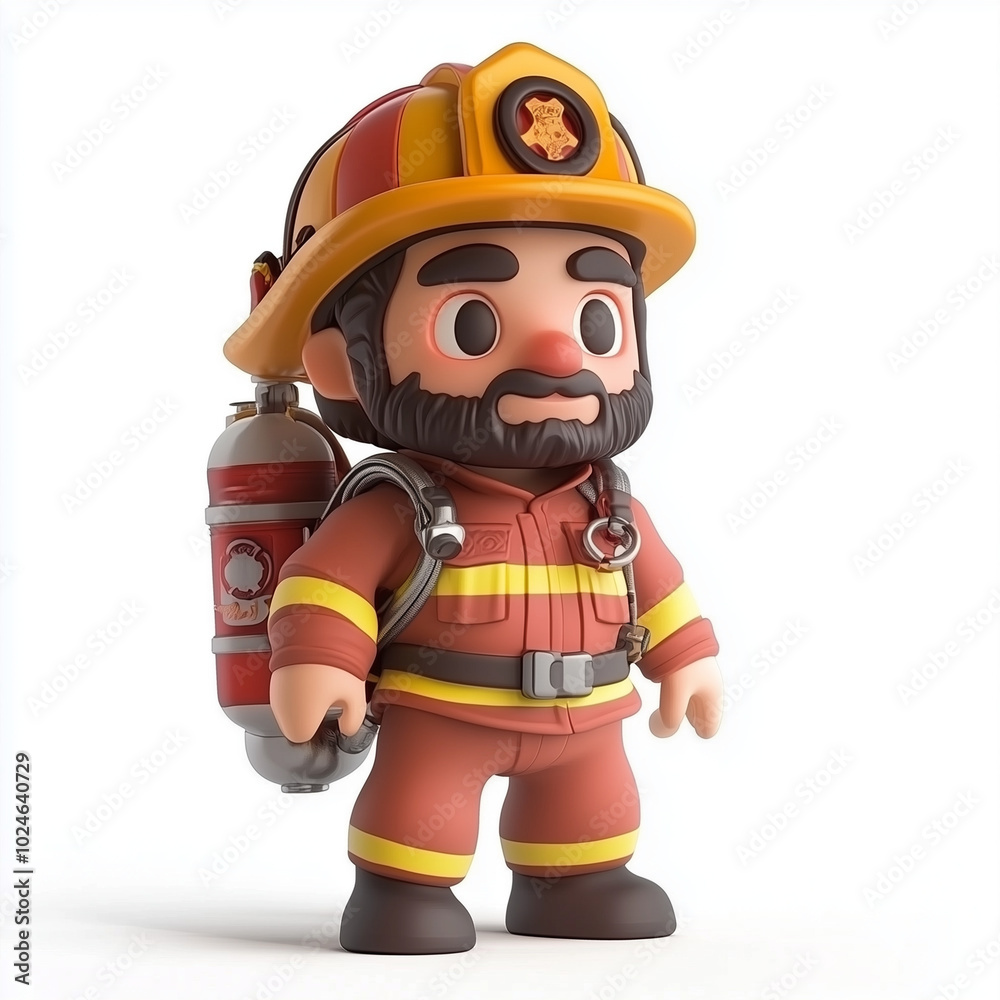 3D Mascot: Firefighter, isolated on white background 3D Mascot: Firefighter, isolated on white background
