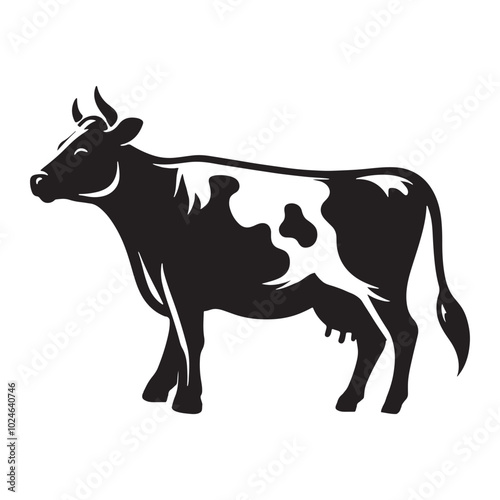 Silhouette of cow on a white background