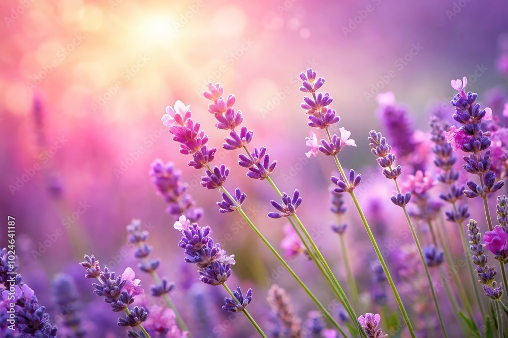 Naklejka premium Soft lavender and pink flowers on asymmetrical background