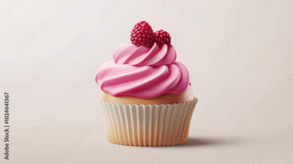 Delicious cupcake topped with pink frosting and fresh raspberries, perfect for dessert lovers. This sweet treat is ideal for celebrations and special occasions Delicious cupcake topped with pink frosting and fresh raspberries, perfect for dessert lovers. This sweet treat is ideal for celebrations and special occasions