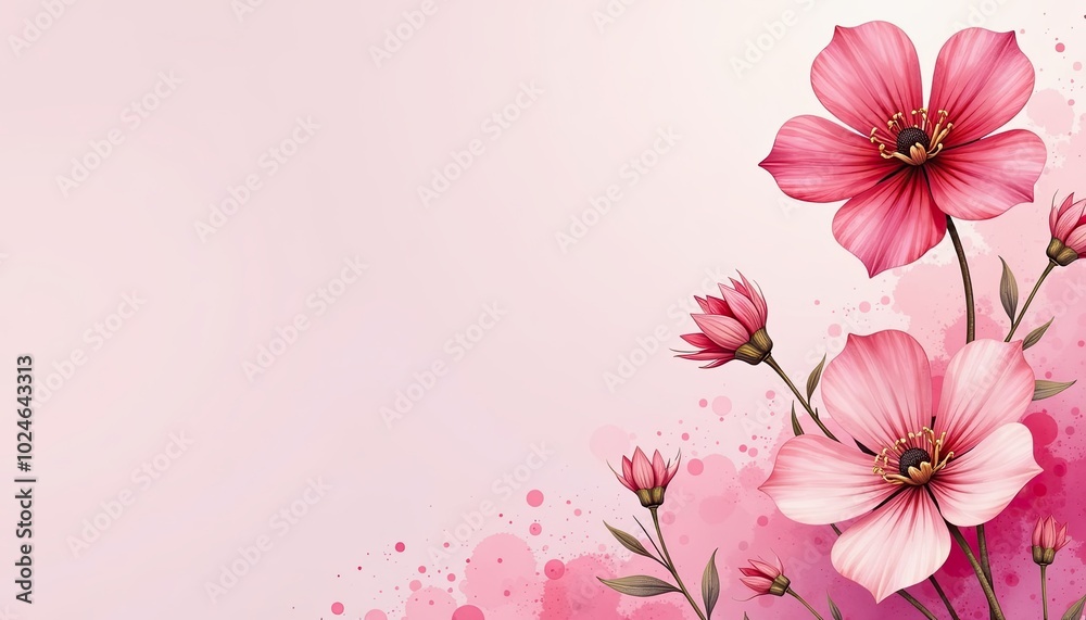 Fototapeta premium Pink and Rose Gold Watercolor Floral Design on Solid color background