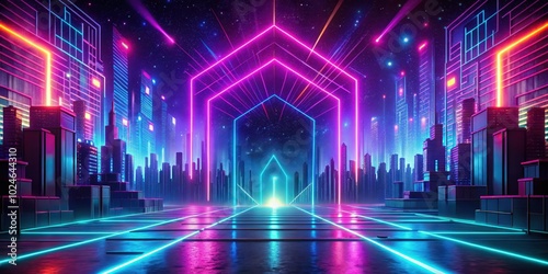 Wallpaper Mural A neon cityscape at night with a glowing pink and blue portal leading to a bright light in the distance. Torontodigital.ca