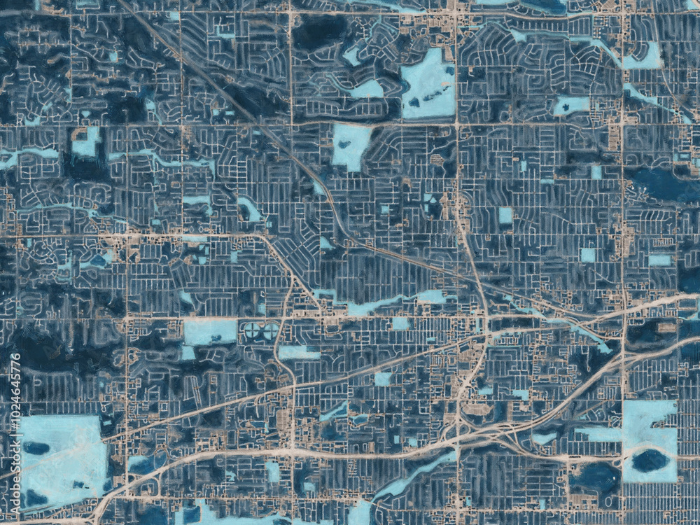 Obraz premium Painterly Style City Map of Arvada Colorado, USA in a Blue Color Scheme.