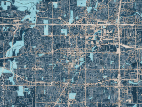 Painterly Style City Map of Arlington Texas, USA in a Blue Color Scheme.