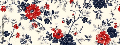 Wallpaper Mural Vintage floral pattern on a classic cream background with red and navy blue accents Torontodigital.ca