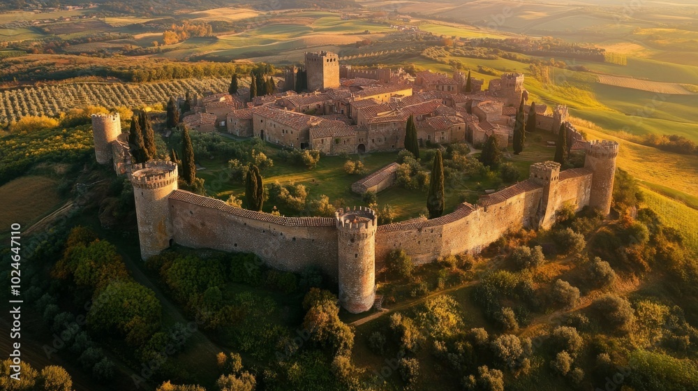 Fototapeta premium Italy's Monteriggioni from above.