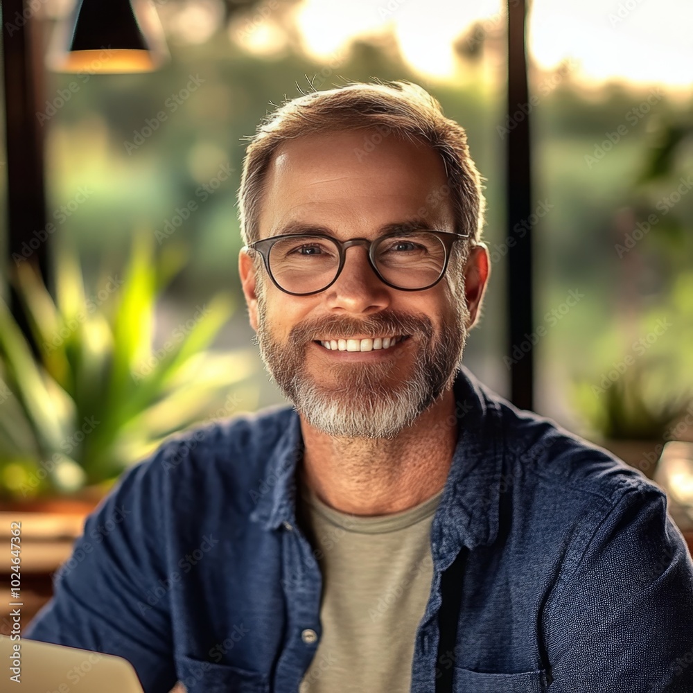 Smiling Mature Man in Casual Clothing with Glasses Indoor , Portrait of a Happy Gentleman Smiling Mature Man in Casual Clothing with Glasses Indoor , Portrait of a Happy Gentleman